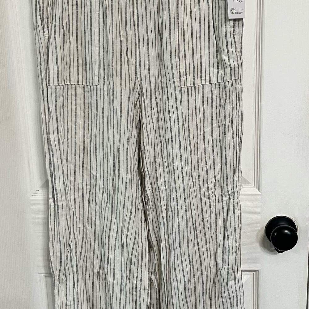 Wide Leg Striped Linen Pants